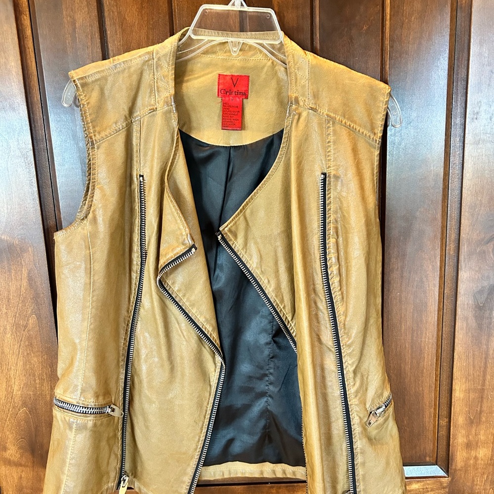 Christina Tan Leather Sleeveless Moto Vest